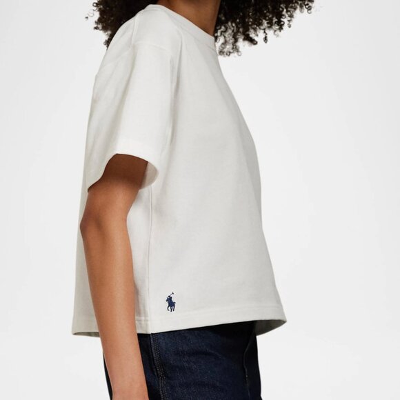 Polo Ralph Lauren Cotton Jersey Cropped Crewneck Tee in White Size Medium - Picture 3 of 8